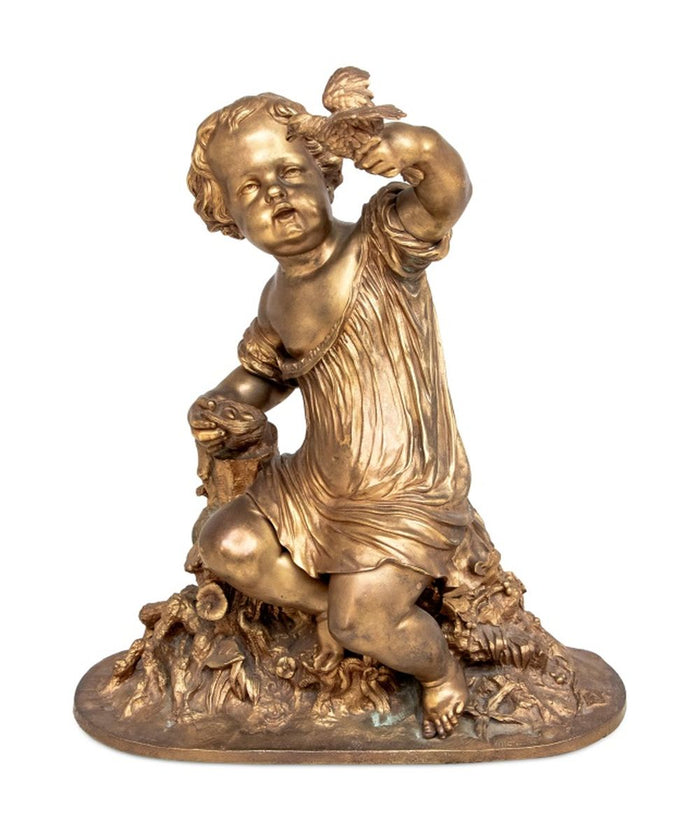 Auguste Moreau "The Egg Thief" Gilt Bronze
