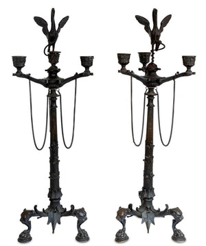Patinated Bronze 3-Branch Candelabra, Pair (9766917407027)