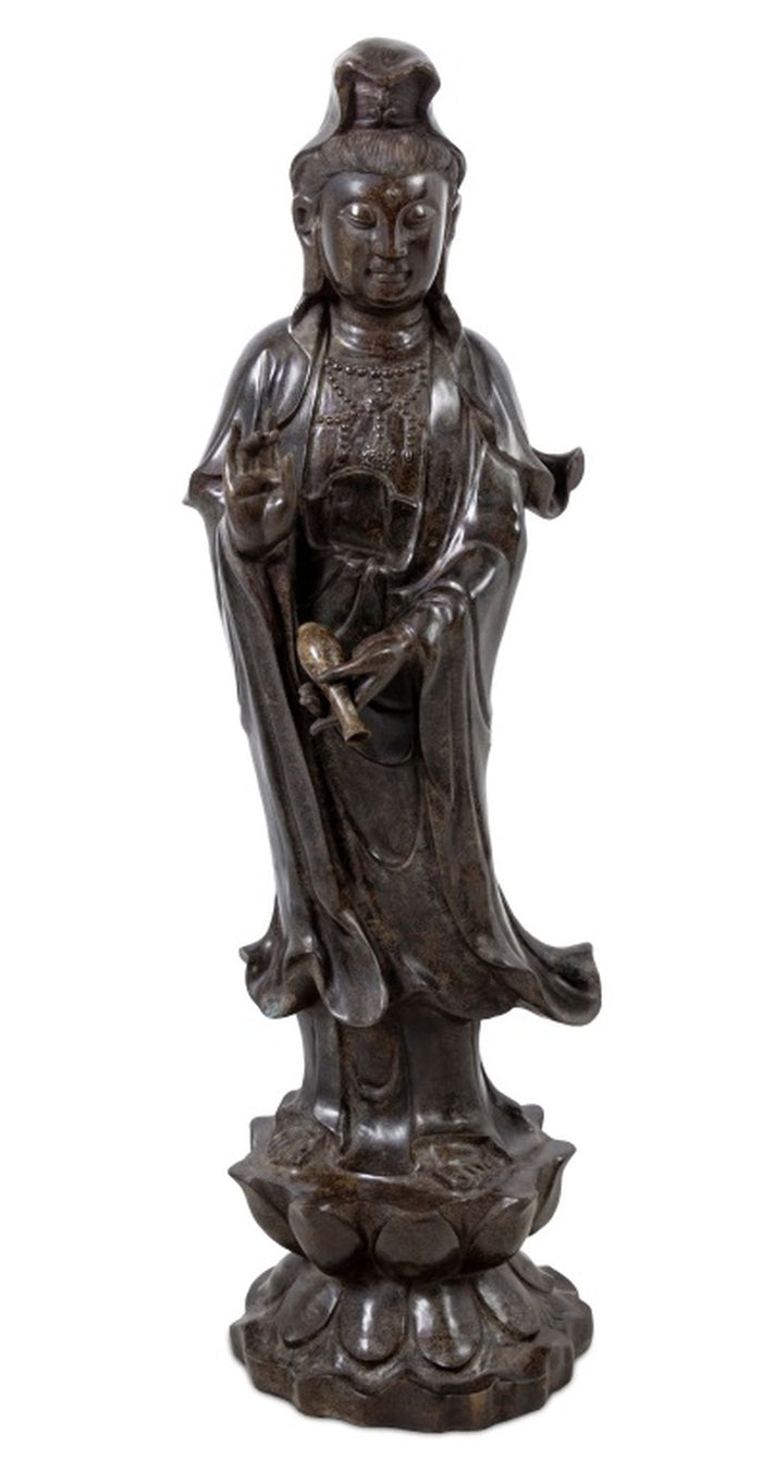Chinese Guanyin Patinated Bronze Sculpture
