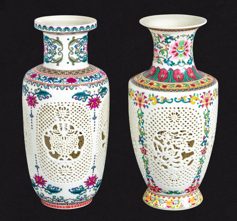 Chinese Reticulated Porcelain Baluster Vases, 2