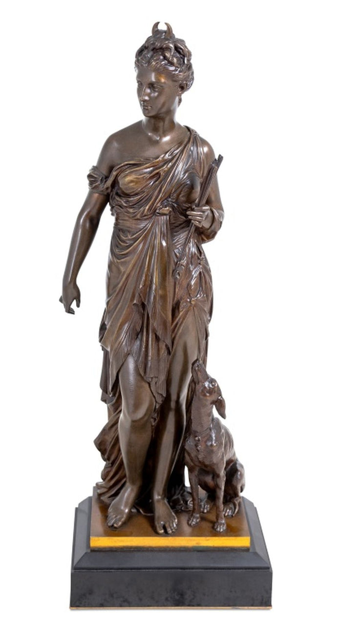 Jean Bulio "Diana and Her Hound" Patinated Bronze