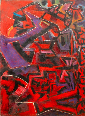 Kay McKay "Abstract with Red 7 White Lines" Oil