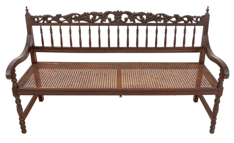 Anglo-Indian Carved Hardwood Hall Bench