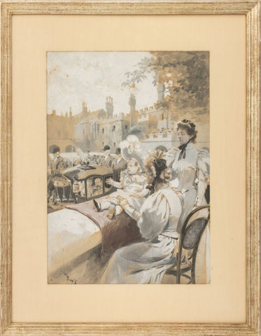 Louis Van Parys Figural Landscape Gouache