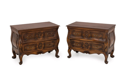 Louis XVI Style Walnut Bombe Chests, Pair