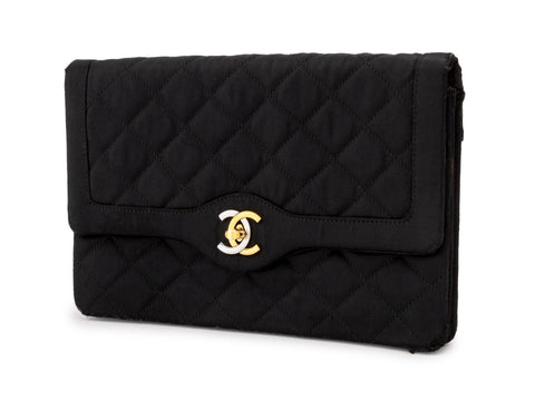 Chanel Quilted Black Satin Clutch