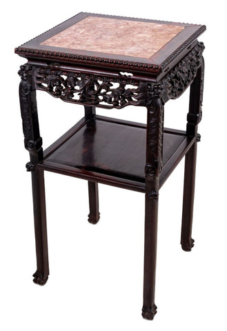 Chinese Hardwood and Marble Pedestal Table