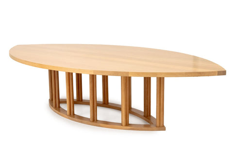 Contemporary Pointed Oval Blonde Wood Dining Table