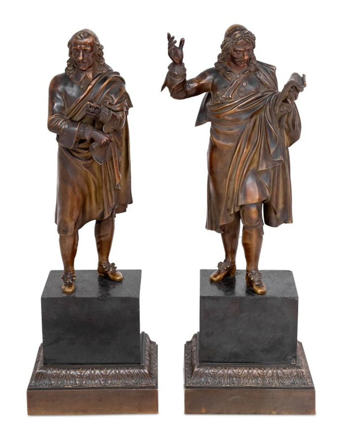 French "Moliere" and "Cornielle" Patinated Bronzes