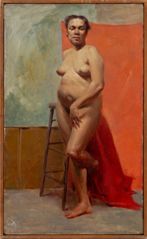 John DelMonte Standing Female Nude Oil, 1957