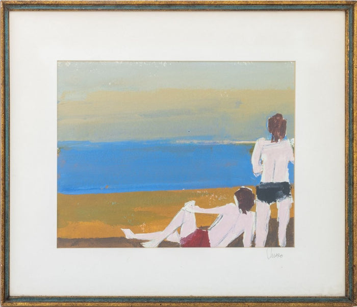 Russo Beach Scene Acrylic with Collage Elements