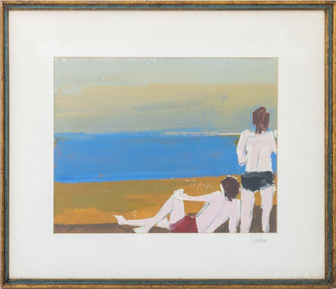 Russo Beach Scene Acrylic with Collage Elements