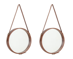 Faux Leather Strap Framed Mirrors, Pair