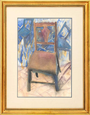 Illegibly Signed Abstract Chair Watercolor, 1986