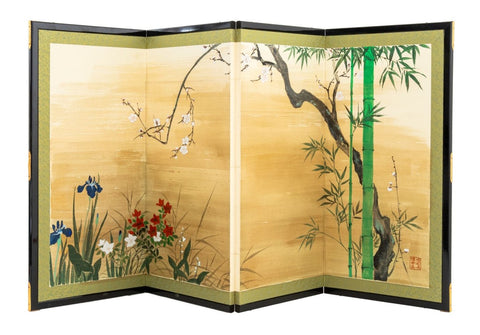 Japanese Bamboo & Orchids 4-Panel Byobu Screen