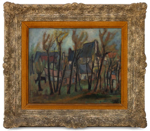 George Rene Sininki Village Scene Oil on Canvas