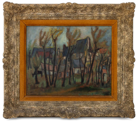 George Rene Sininki Village Scene Oil on Canvas