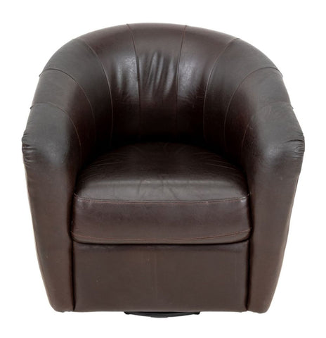 Art Deco Style Brown Leather Swivel Tub Chair