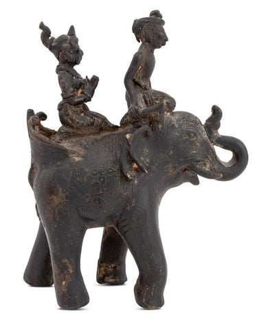 Thai Figures Atop Elephant Metal Sculpture