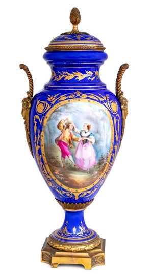 Sevres Style Blue Ground Porcelain Covered Vase (9778377654579)