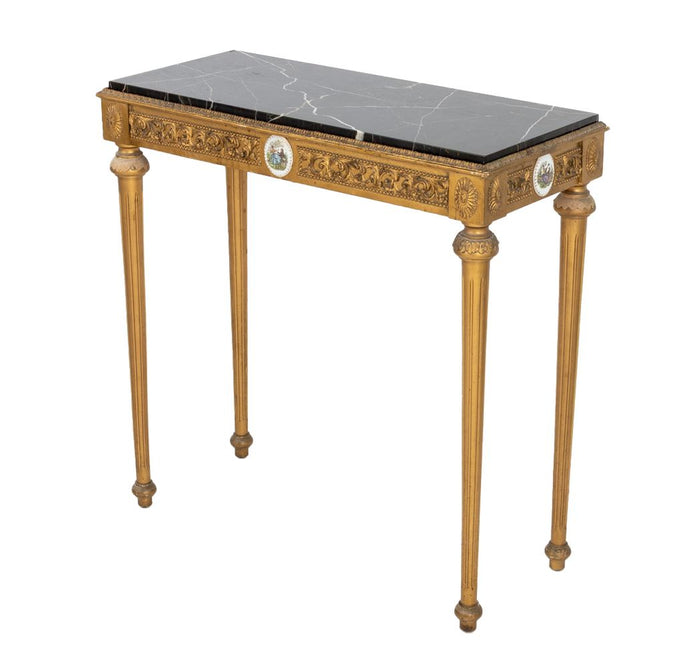French Neoclassical Marble Top Giltwood Console