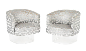 Modern Gray Velvet Swivel Tub Chairs, Pair