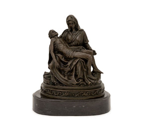 Signed "La Pieta di Michelangelo" Patinated Bronze