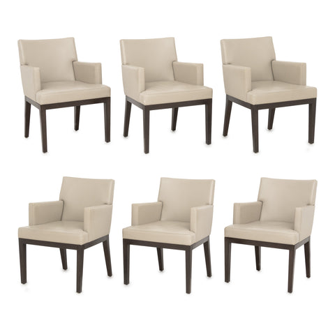 Christian Liaigre Style Taupe Upholstery Dining Chairs, 6