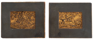 German Hunting Scene Gilt Metal Reliefs, 2