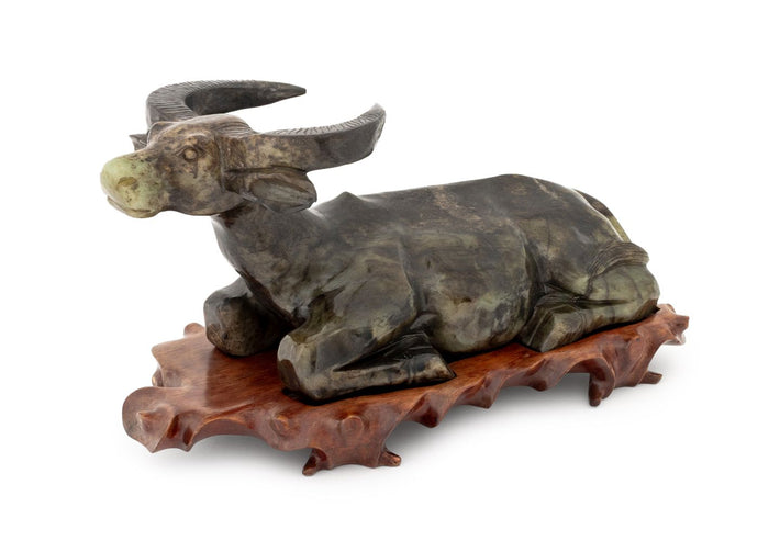 Chinese Recumbent Water Buffalo Stone Sculpture