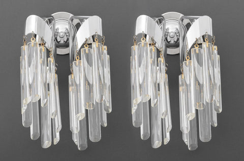 Modern Two-Light Crystal Wall Sconces, Pair