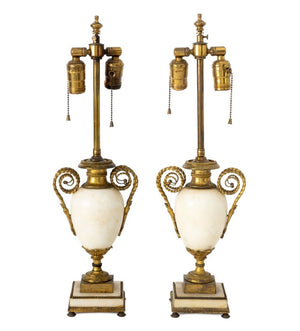 French White Marble & Gilt Metal Table Lamps, Pair (9893180113203)