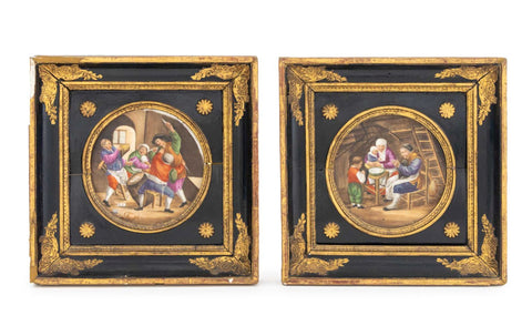 Continental Painted Porcelain Plaques, Pair