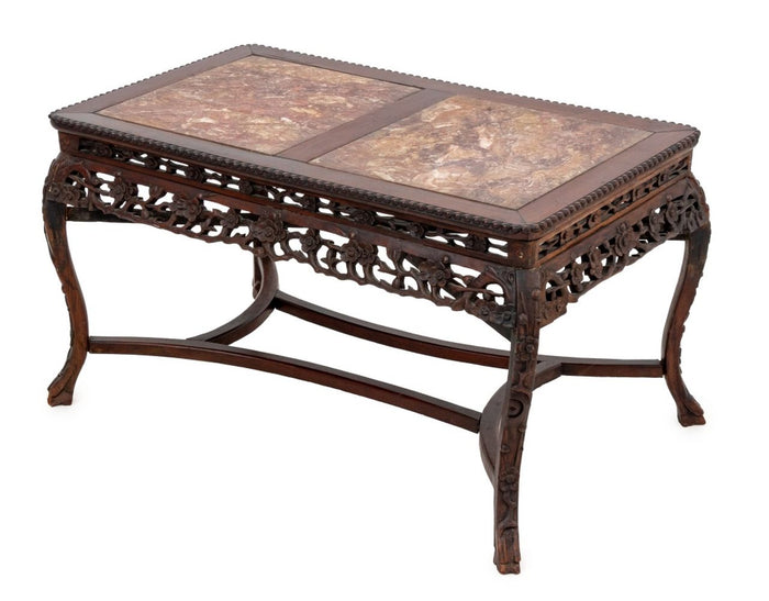 Chinese Red Marble Inset Rosewood Low Table