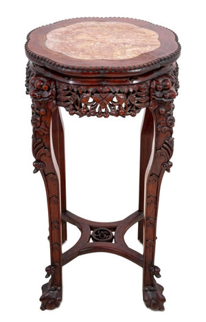 Chinese Hardwood and Marble Pedestal Table (9817482756403)