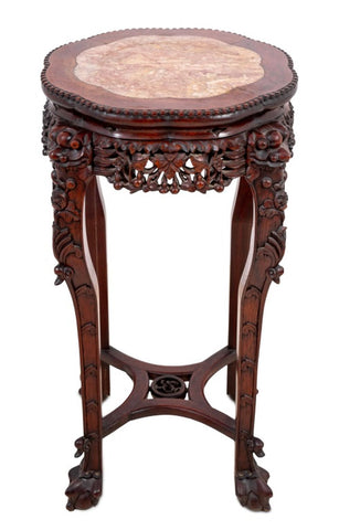 Chinese Hardwood and Marble Pedestal Table
