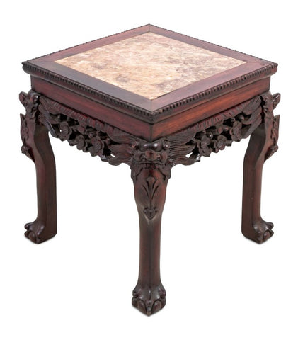 Chinese Hardwood and Marble Low Pedestal Table