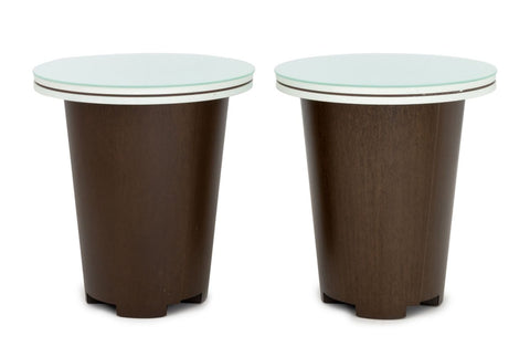 Modern Patinated Metal & Wood Glass Top Tables, 2