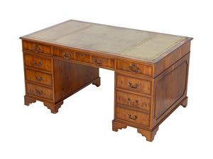 George III Style Yewood Pedestal Desk (9859450503475)
