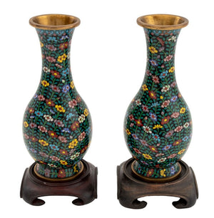 Chinese Cloisonne Floral Design Vases, Pair (9855704858931)