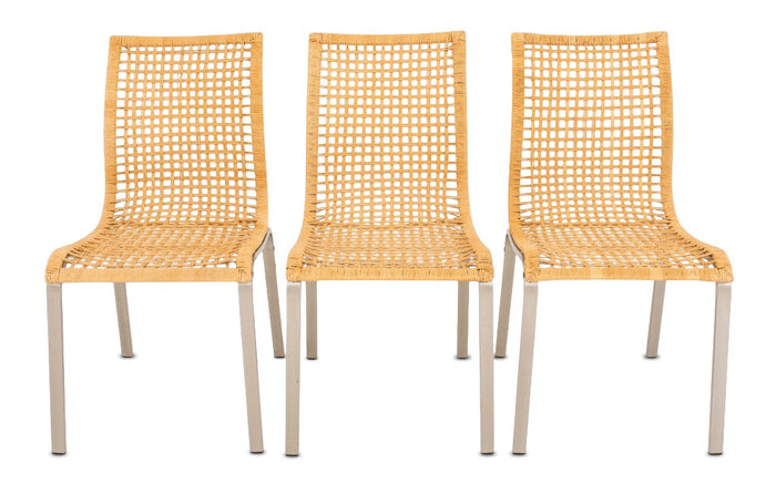 "Nandor" Wicker and Chrome Dining Chairs, 3