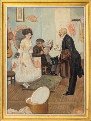 Illegibly Signed Courting Scene Oil on Canvas (9859453813043)