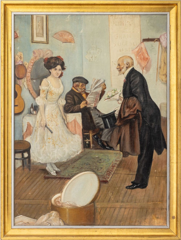 Illegibly Signed Courting Scene Oil on Canvas