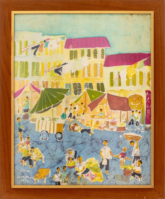 Illegibly Signed Street Scene Batik, 1976