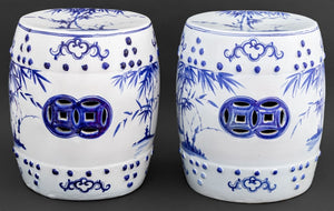 Thai Chinese Style Blue & White Ceramic Stools, 2 (9855714099507)