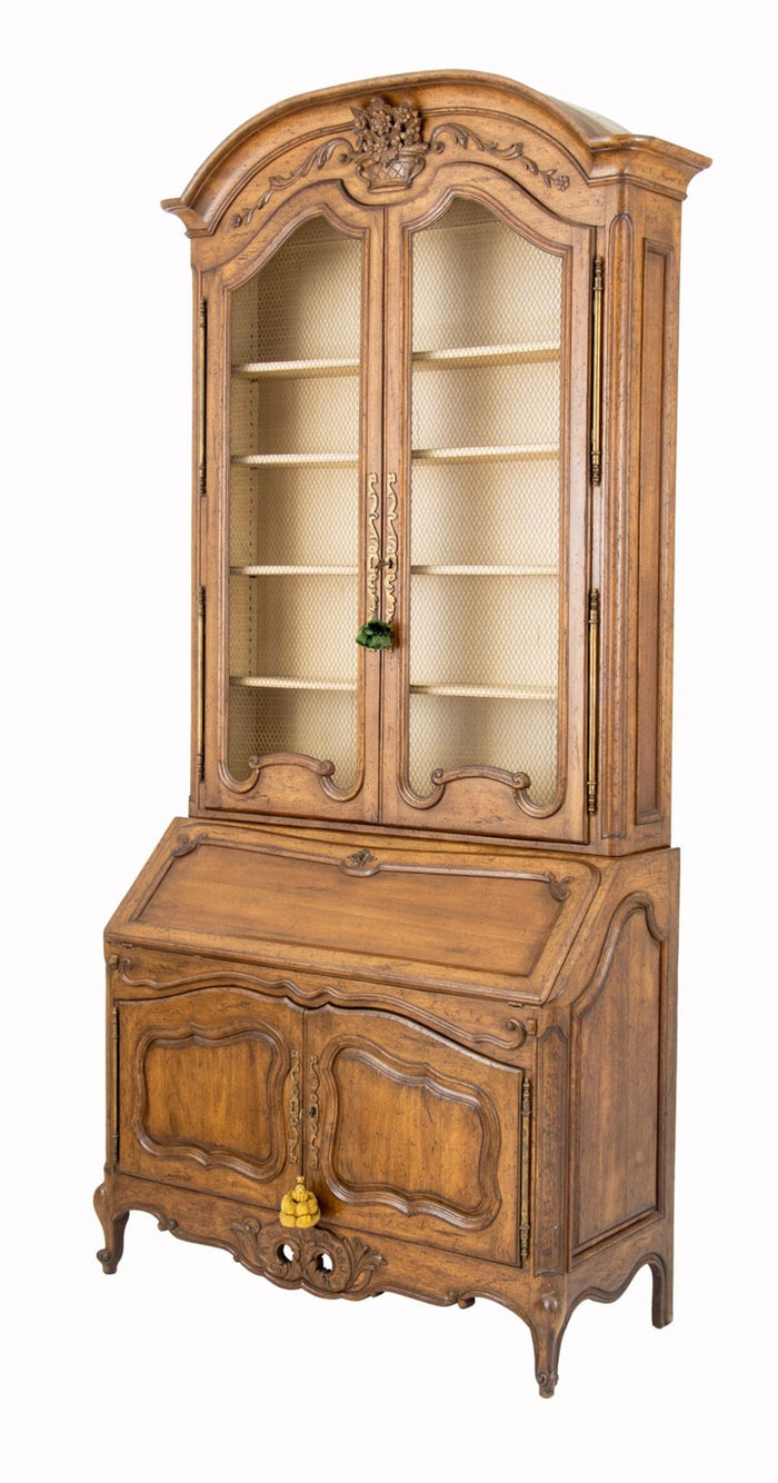 French Provincial Walnut Bureau Bookcase