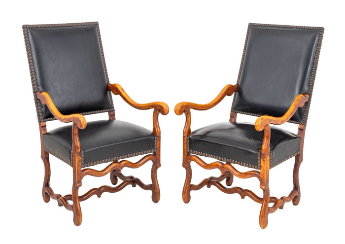 Louis XIV Style Walnut Fauteuil, Pair