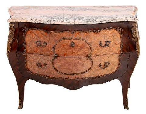 Louis XV Style Kingwood Parquetry Bombe Commode