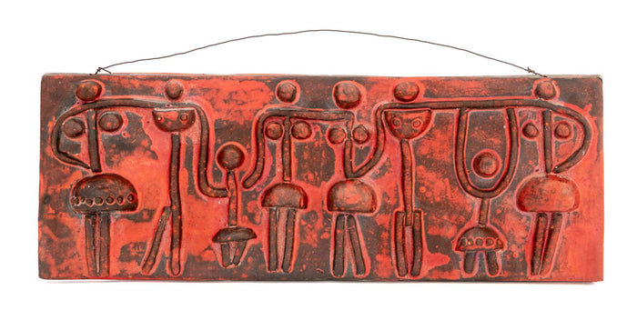 Monika Laborcz Figural Red Glazed Ceramic Relief