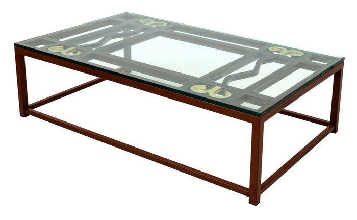 Contemporary Patinated Iron and Brass Coffee Table